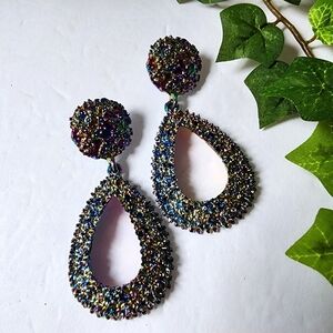 Statement Rainbow Iridescent Textured Teardrop Earrings